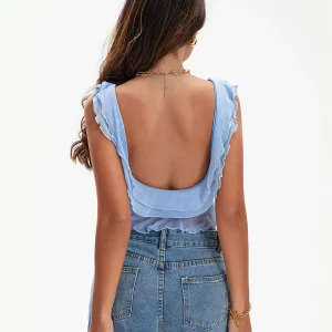 Women's Summer Crop Tank Tops with Ruffles Trim