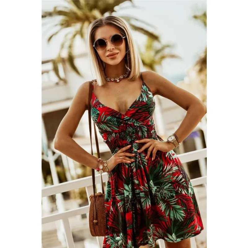 Women's Summer V-neck Print A-Line Sleeveless Dress