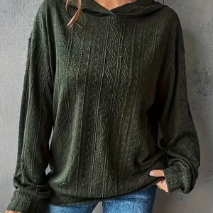 Women's Textured Casual Sweatshirt with Long Sleeve and Hood