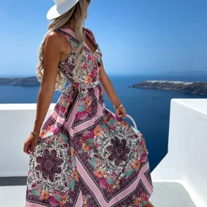 Women's V-neck Sleeveless Floral Print Summer Dress