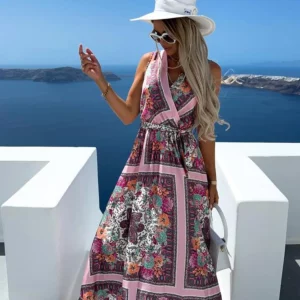 Women's V-neck Sleeveless Floral Print Summer Dress