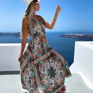 Women's V-neck Sleeveless Floral Print Summer Dress