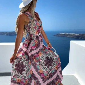 Women's V-neck Sleeveless Floral Print Summer Dress