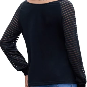 Women's V-Neck Striped Mesh Patchwork Tunic - Loose Fit Spring Summer T-shirt