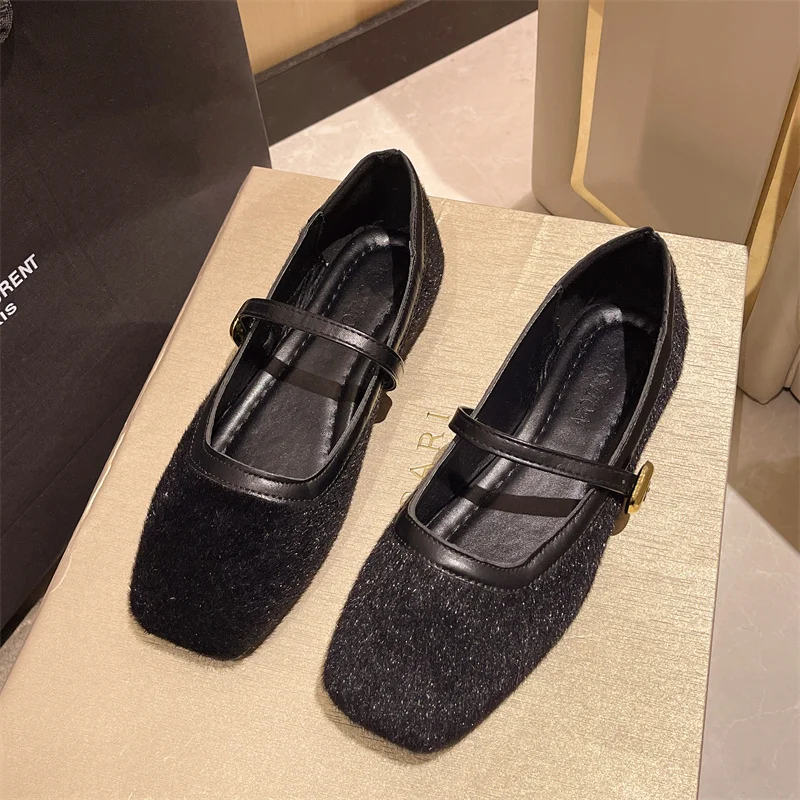 Women's Velvet Square Head Flats | Comfortable Casual Loafers