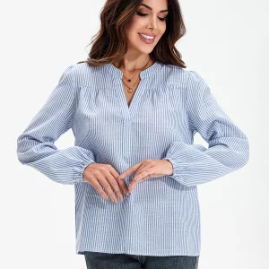 Women's Vertical Stripe Print V-Neck Blouse | Spring-Fall Long Sleeve Casual Top