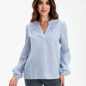 Women's Vertical Stripe Print V-Neck Shirt | Casual Loose Fit Top