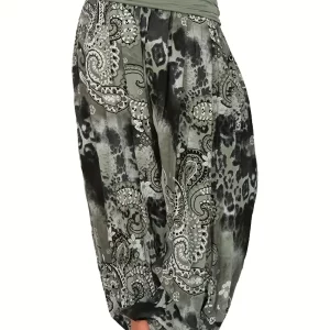 Women's Vintage Floral Print Baggy Harem Pants - Boho Style Hippie Trousers for Plus Size