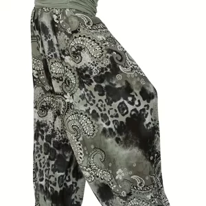 Women's Vintage Floral Print Baggy Harem Pants - Boho Style Hippie Trousers for Plus Size