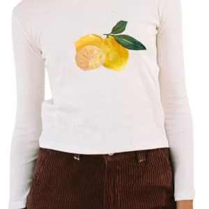 Women's White Fruits Print Long Sleeve Cropped Pullover