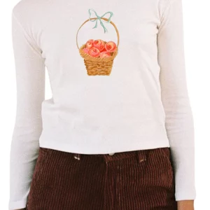 Women's White Fruits Print Long Sleeve Cropped Pullover