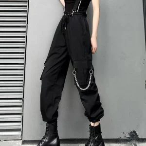 Y2K E-Girl Streetwear Chain Cargo Bell Bottom Pants