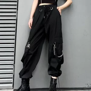 Y2K E-Girl Streetwear Chain Cargo Bell Bottom Pants