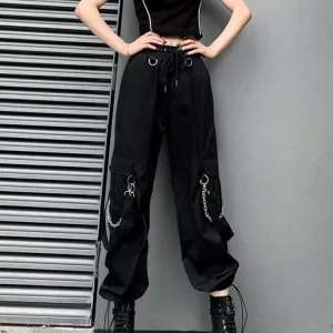 Y2K E-Girl Streetwear Chain Cargo Bell Bottom Pants