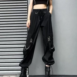 Y2K E-Girl Streetwear Chain Cargo Bell Bottom Pants