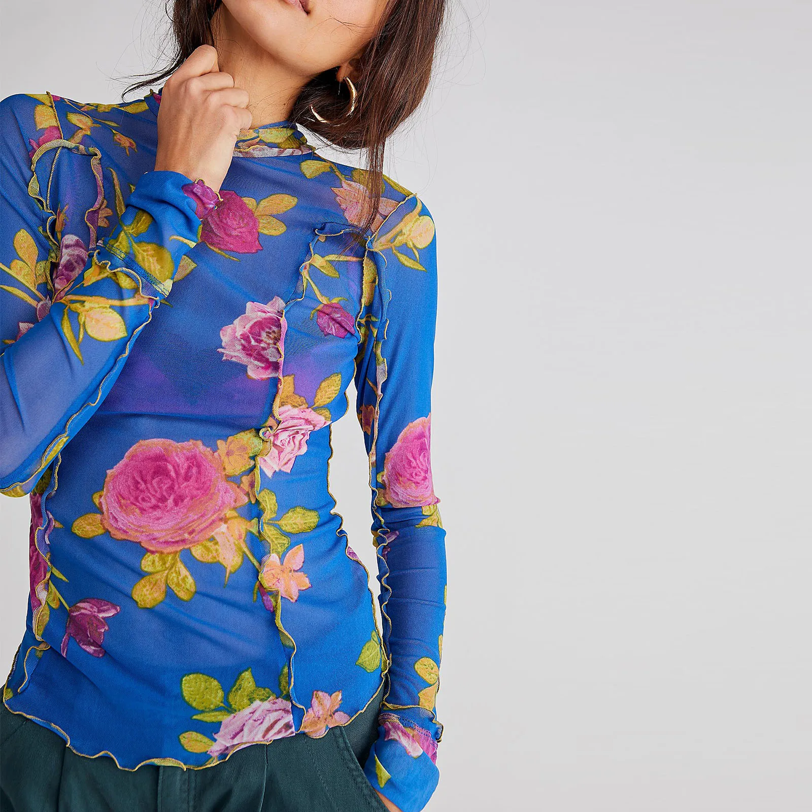 Y2K Fairy Long Sleeve T-Shirt: Spring/Summer Flower Print, Slim Fit Pullover, O Neck Basic Tee