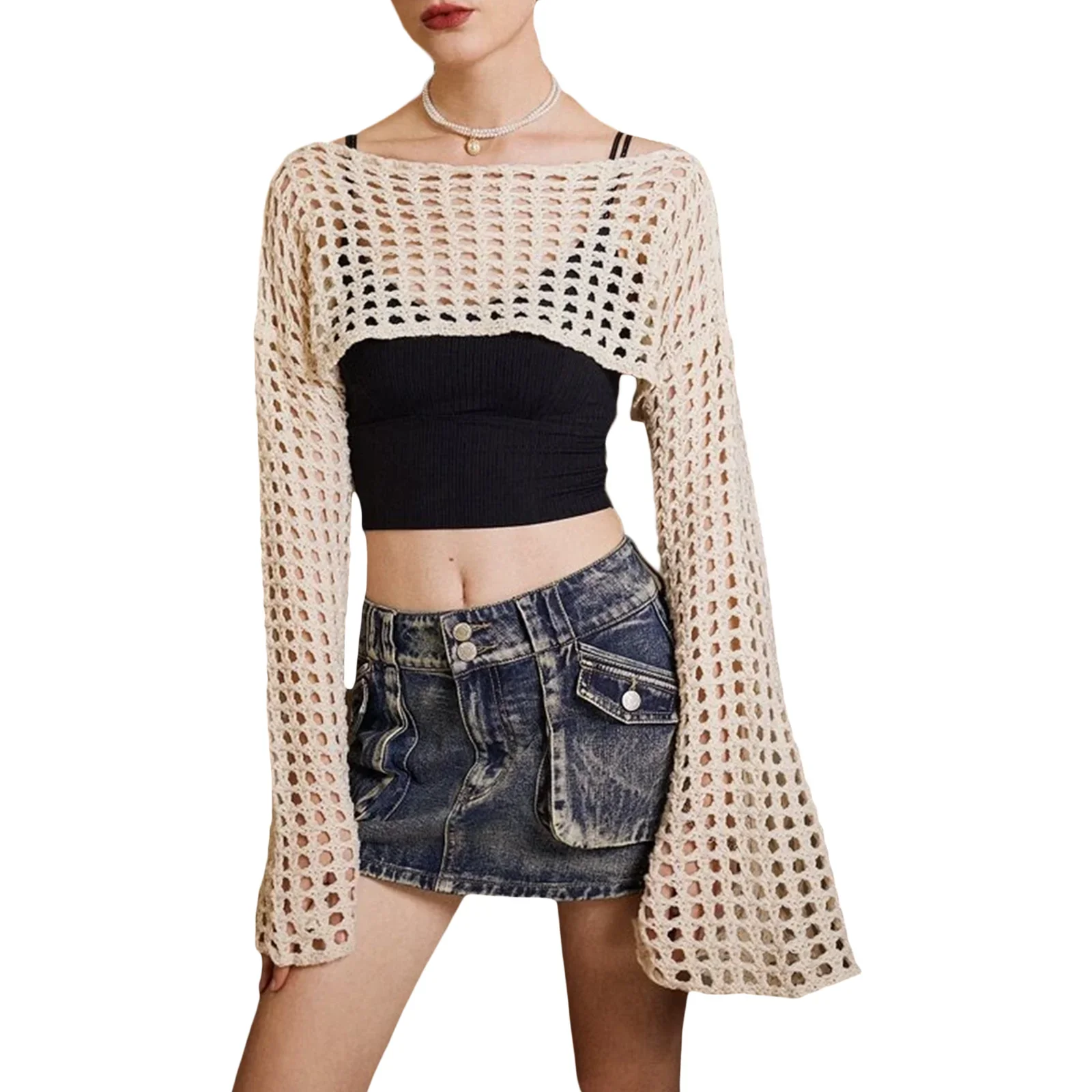 Y2K Knitted Cropped Sweater with Hollow Out Design