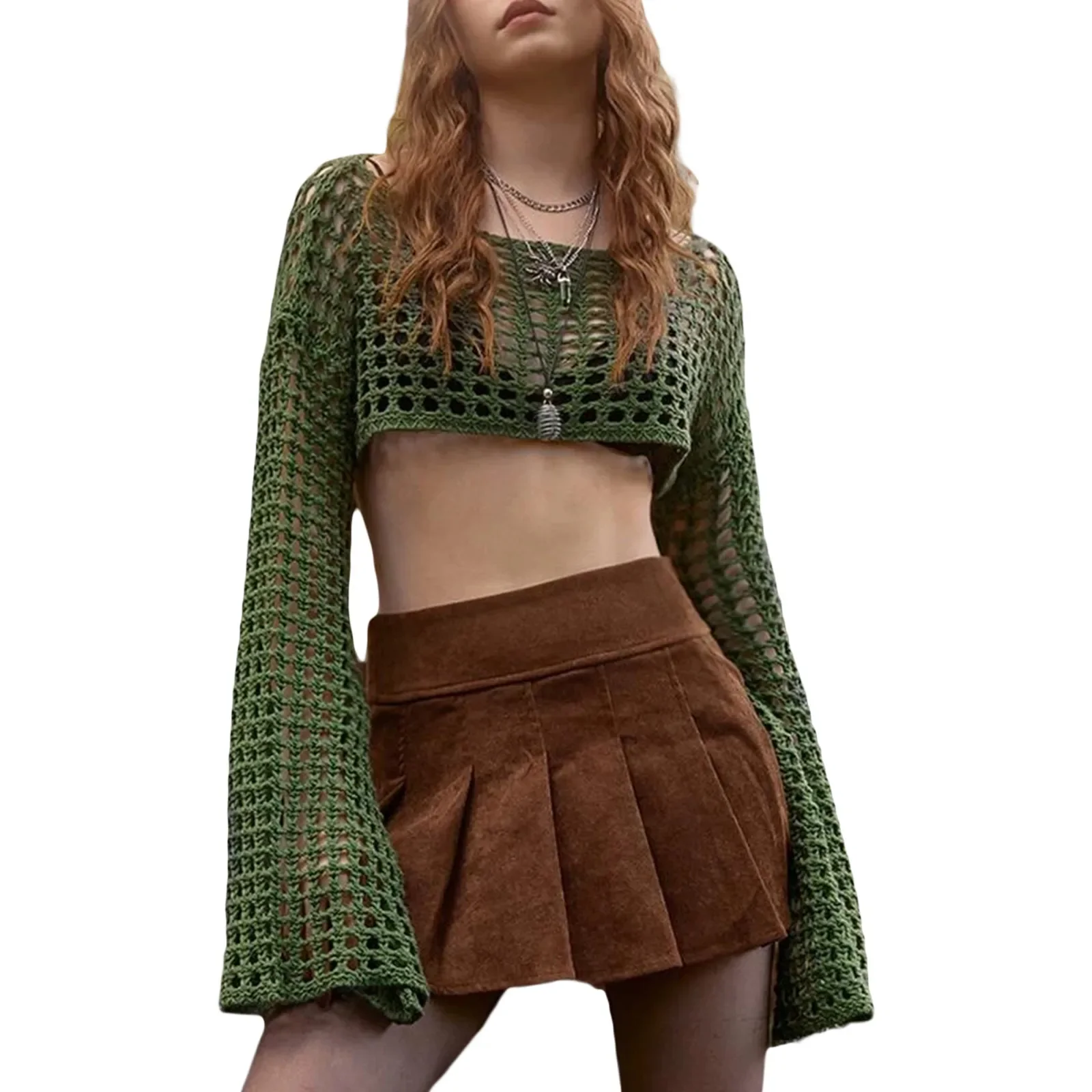 Y2K Knitted Cropped Sweater with Hollow Out Design