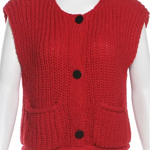 Y2K Knitted Sleeveless Sweater Top for Women - Red