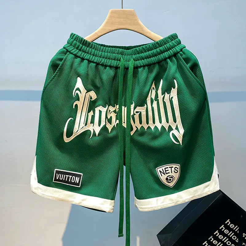 Y2K Men's Streetwear Wide Leg Baggy Gym Shorts with Embroidered Letters