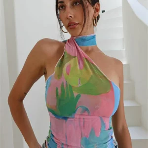 Y2K Tie-Dye Halter Crop Top - 2024 Summer Fashion