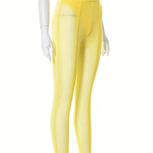 Yellow Mesh See-Through Summer Pants for Women