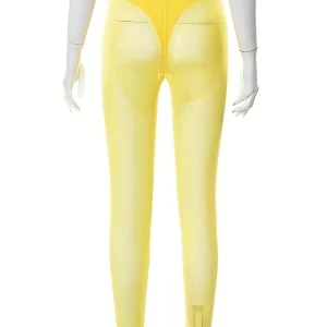 Yellow Mesh See-Through Summer Pants for Women