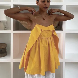 Yellow Summer Tank Top 2024 - Women's Sexy Sleeveless Ruffle Backless Shirt