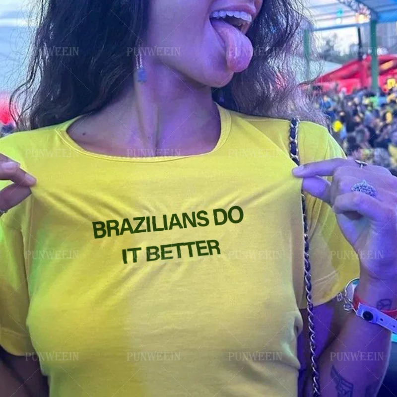 Brazilians Do It Better Print T-Shirt: Cute Y2K Short Sleeve Crop Top for Women