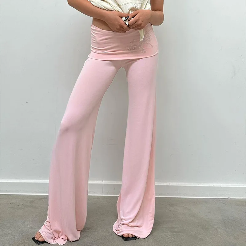 Butterfly Diamond Low Rise Flare Pants - Y2K Pink Street Style