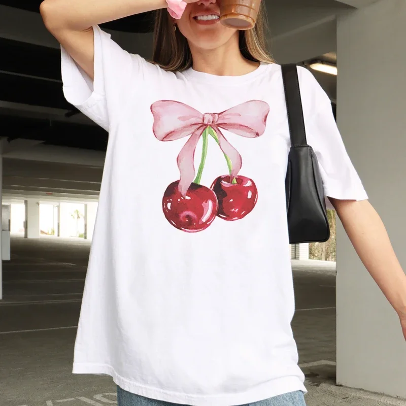 Cherry Bow Printed Vintage T-Shirt - Y2K Grunge Retro Style Top