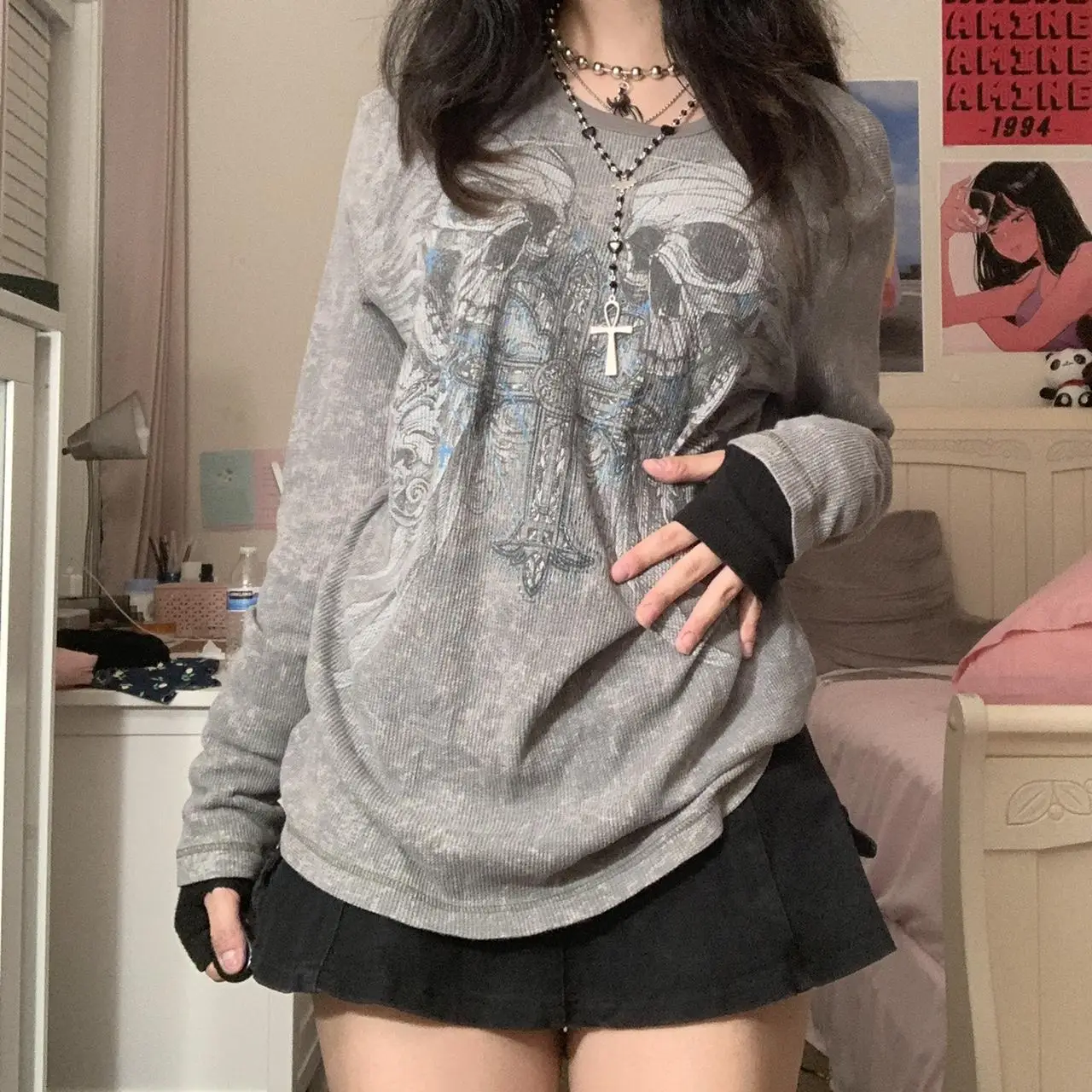 Fairy Grunge Long Sleeve Y2k Graphic Tee - Fairycore 2000s Aesthetic Women's Top