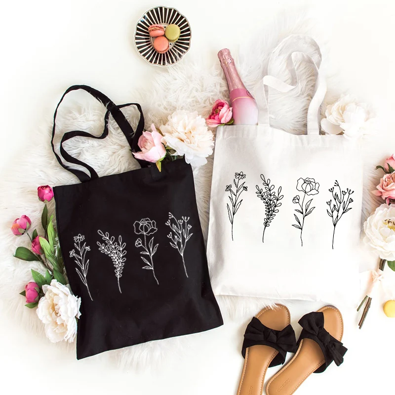 Flower Sketch Print Aesthetic Kawaii Shoulder Bag - Vintage Y2K Style