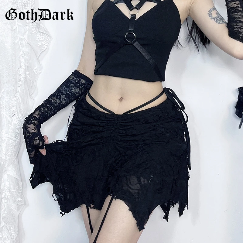 Goth Dark Casual Mall Goth Black Holes Irregular Hem Short Skirt Harajuku Aesthetic Mini