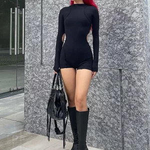 Goth Dark Techwear Cyber Y2k Bodycon Women Playsuits