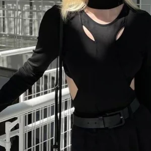 Goth Dark Y2k Punk Sexy Hollow Out Women Bodysuit