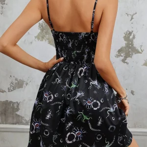 Gothic Dark Grunge Streetwear Magic Printed Dress - Mall Aesthetic Partywear Shirring Slip Alt