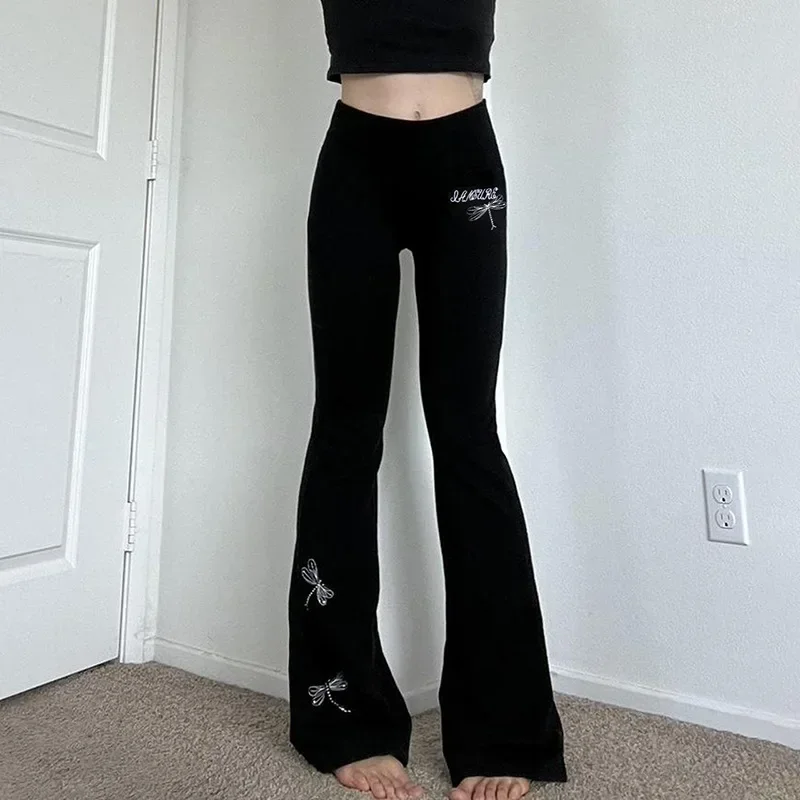 Gothic Dragonfly Embroidery Y2k High Waist Skinny Sweatpants