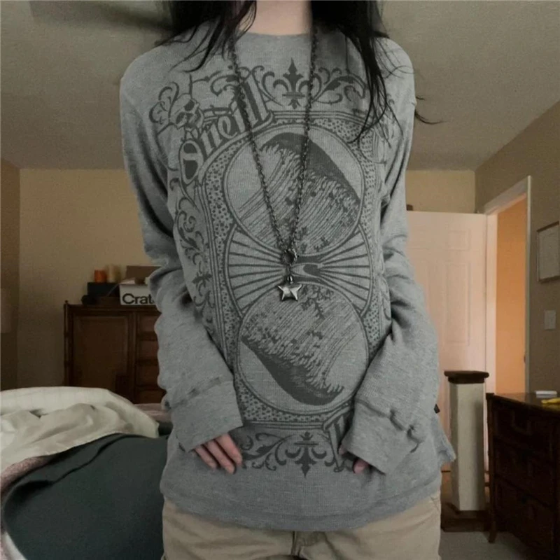 Gothic Fairy Grunge Hoodie: Y2K Long Sleeve Top for Women