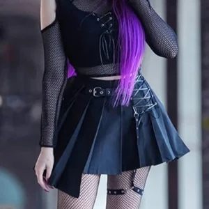 Gothic Fishnet Cut-Out Halter Crop Top - Dark Grunge Punk Style