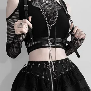 Gothic Fishnet Cut-Out Halter Crop Top - Dark Grunge Punk Style