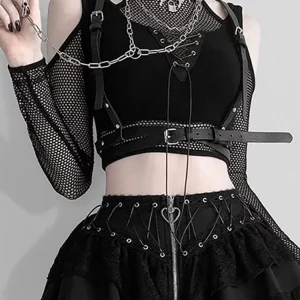 Gothic Fishnet Cut-Out Halter Crop Top - Dark Grunge Punk Style