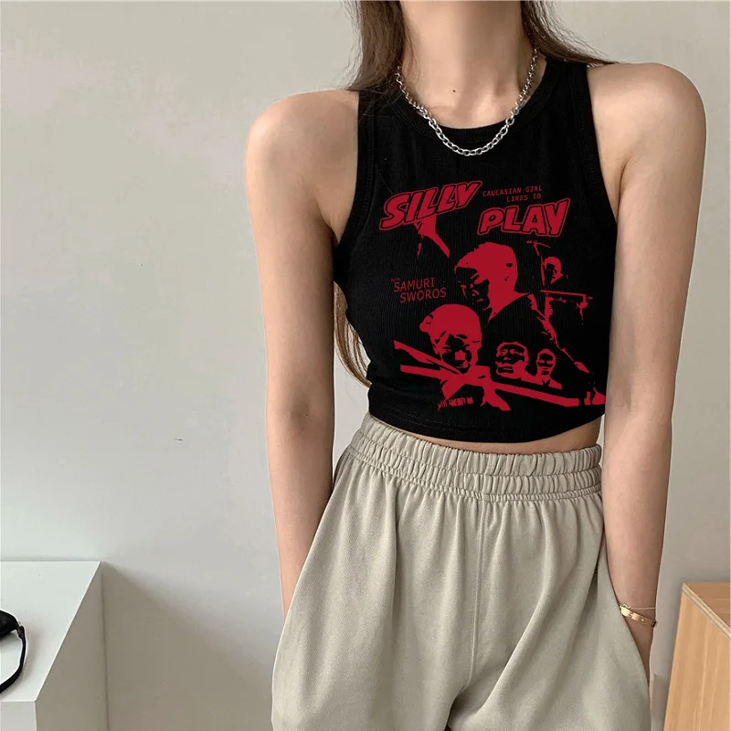 Gothic Print Y2K Punk Grunge Crop Top - Vintage Sleeveless Tank