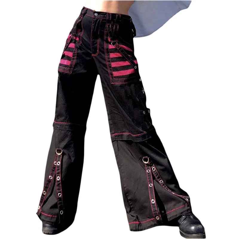 Gothic Punk Cargo Pants: Y2K Dark Academia High Waist Baggy Trousers