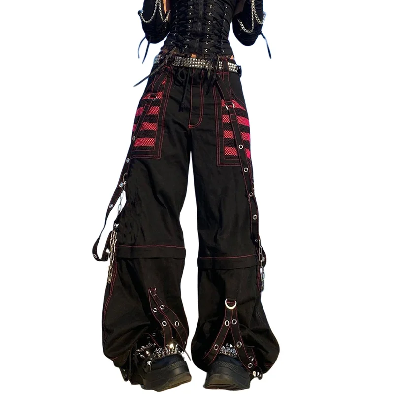 Gothic Punk Cargo Pants: Y2K Dark Academia High Waist Baggy Trousers