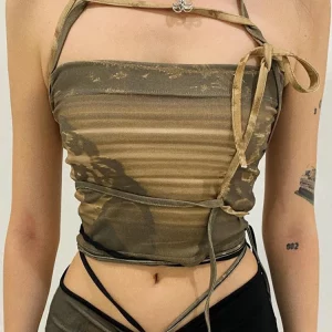 Gothic Punk Lace-Up Camisole: Grunge Off-Shoulder Crop Top