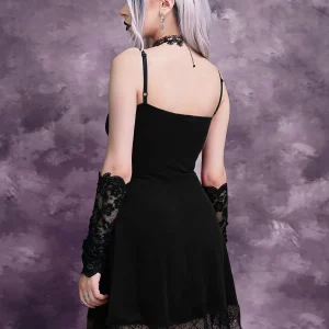 Gothic Vintage Mall Velvet A-line Dress with Lace Trim - Grunge Sexy Mini Dress for Women