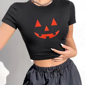 Halloween Fun Pumpkin Print Y2k Style Women's Top