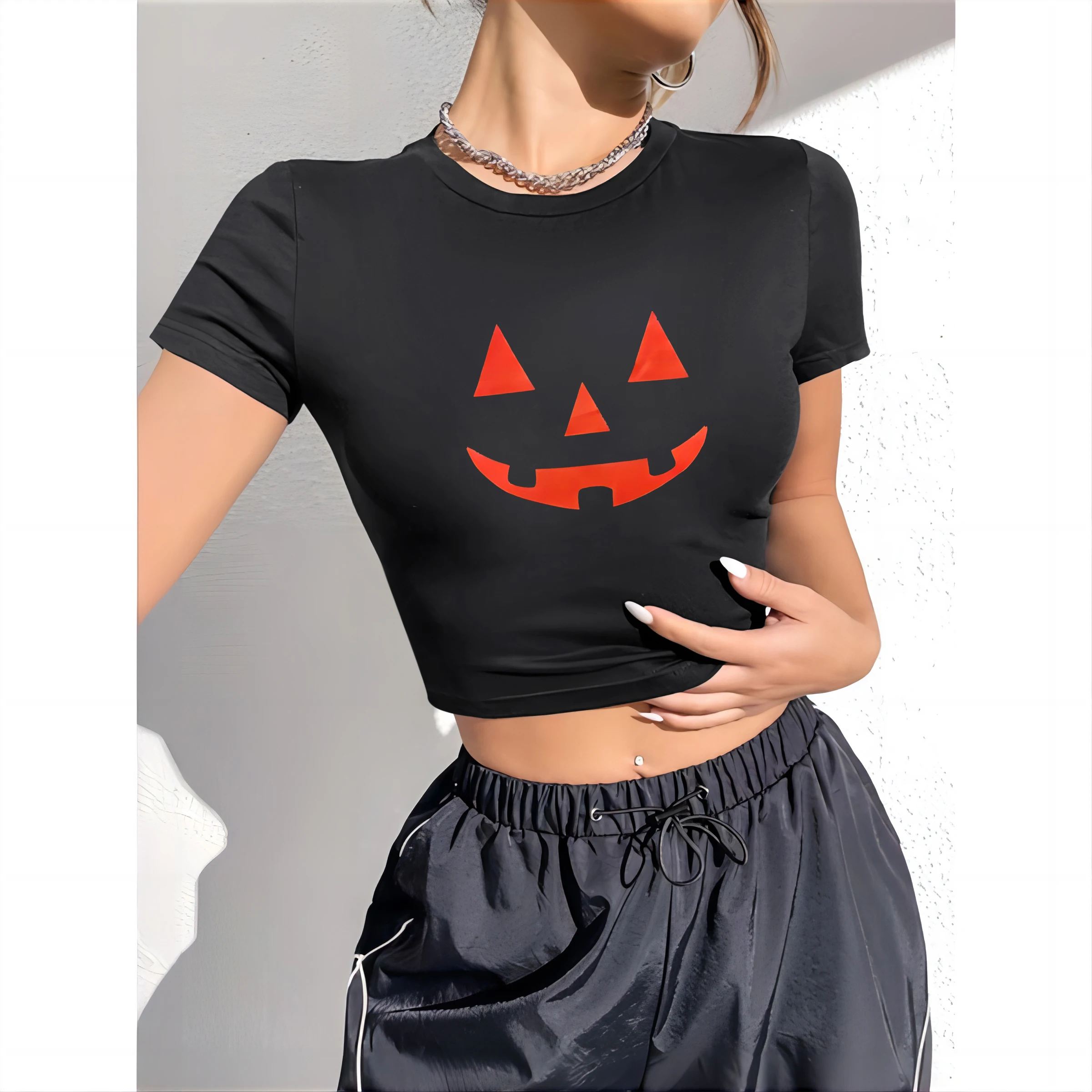 Halloween Fun Pumpkin Print Y2k Style Women's Top