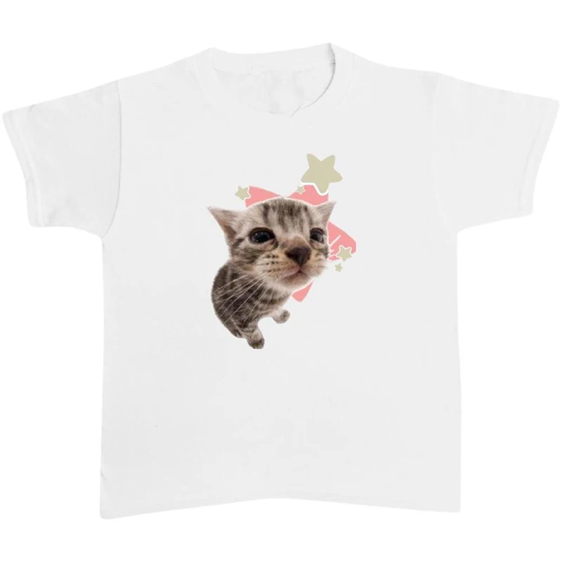 Harajuku Cat Fairy Grunge Short Top - Y2K Fashion Goth Baby Tees E-girl Crop Tops